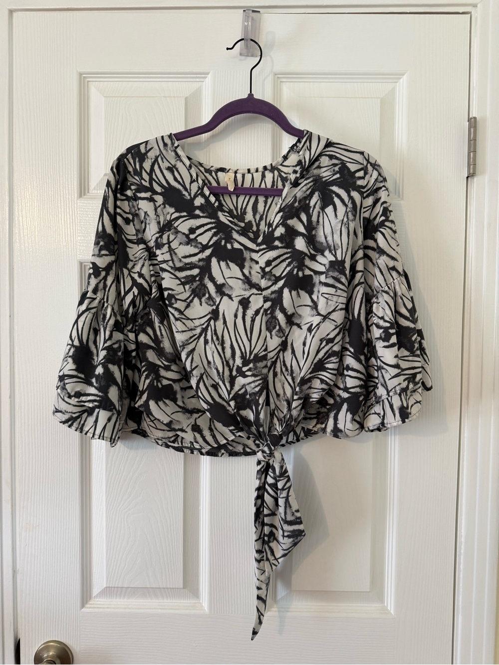 Tiedye Tie-Front V-Neck Printed Women's Top Bell Sleeves